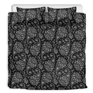 White And Black Paisley Pattern Print Duvet Cover Bedding Set