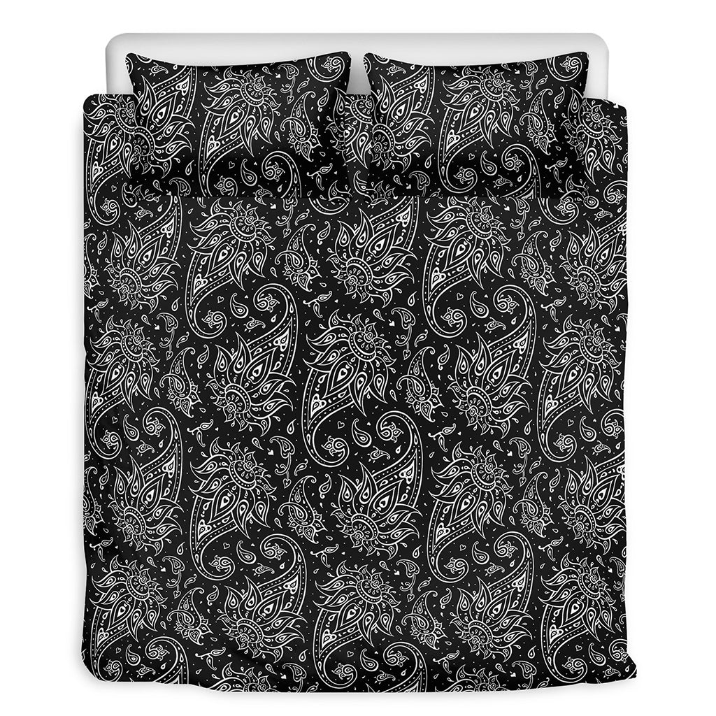 White And Black Paisley Pattern Print Duvet Cover Bedding Set