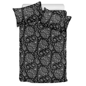 White And Black Paisley Pattern Print Duvet Cover Bedding Set