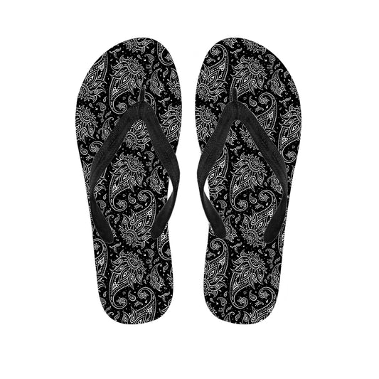 White And Black Paisley Pattern Print Flip Flops