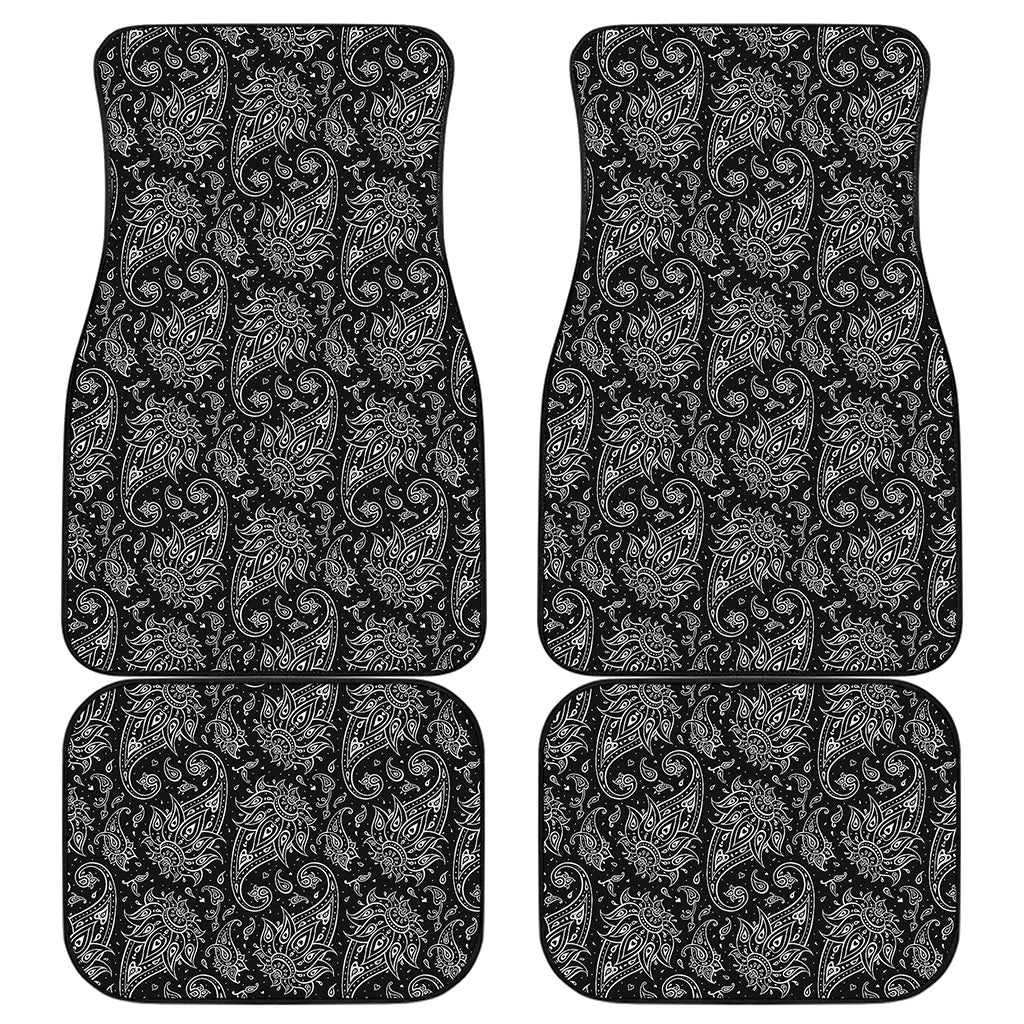 White And Black Paisley Pattern Print Front and Back Car Floor Mats