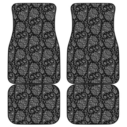 White And Black Paisley Pattern Print Front and Back Car Floor Mats