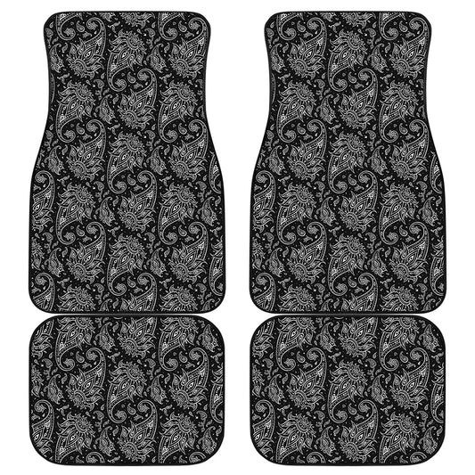 White And Black Paisley Pattern Print Front and Back Car Floor Mats