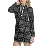 White And Black Paisley Pattern Print Hoodie Dress