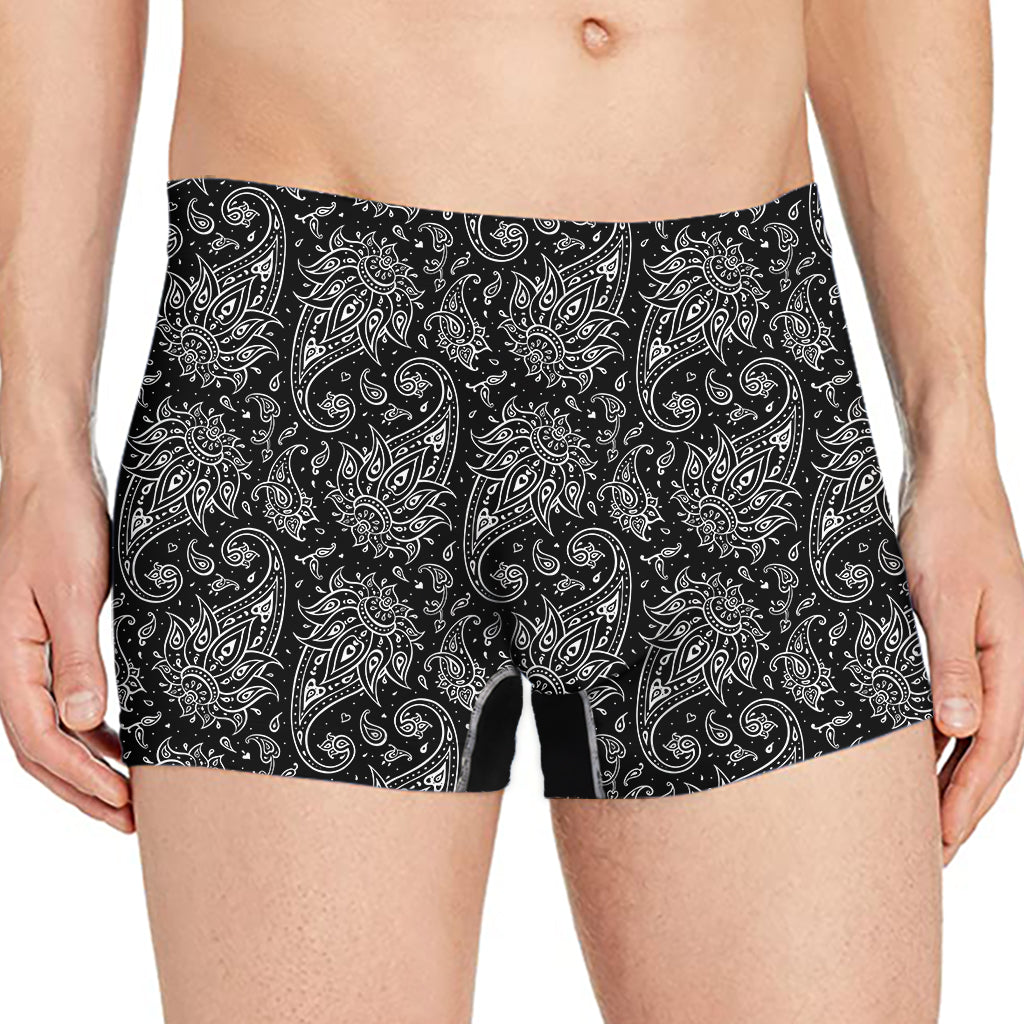 White And Black Paisley Pattern Print Men's Boxer Briefs