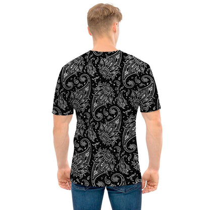 White And Black Paisley Pattern Print Men's T-Shirt