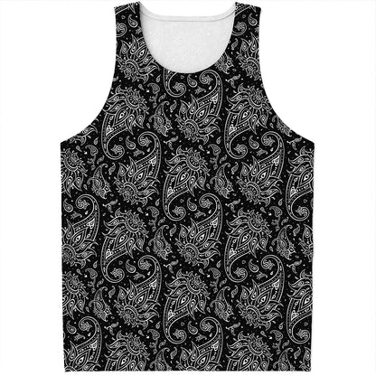 White And Black Paisley Pattern Print Men's Tank Top