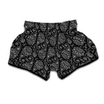 White And Black Paisley Pattern Print Muay Thai Boxing Shorts