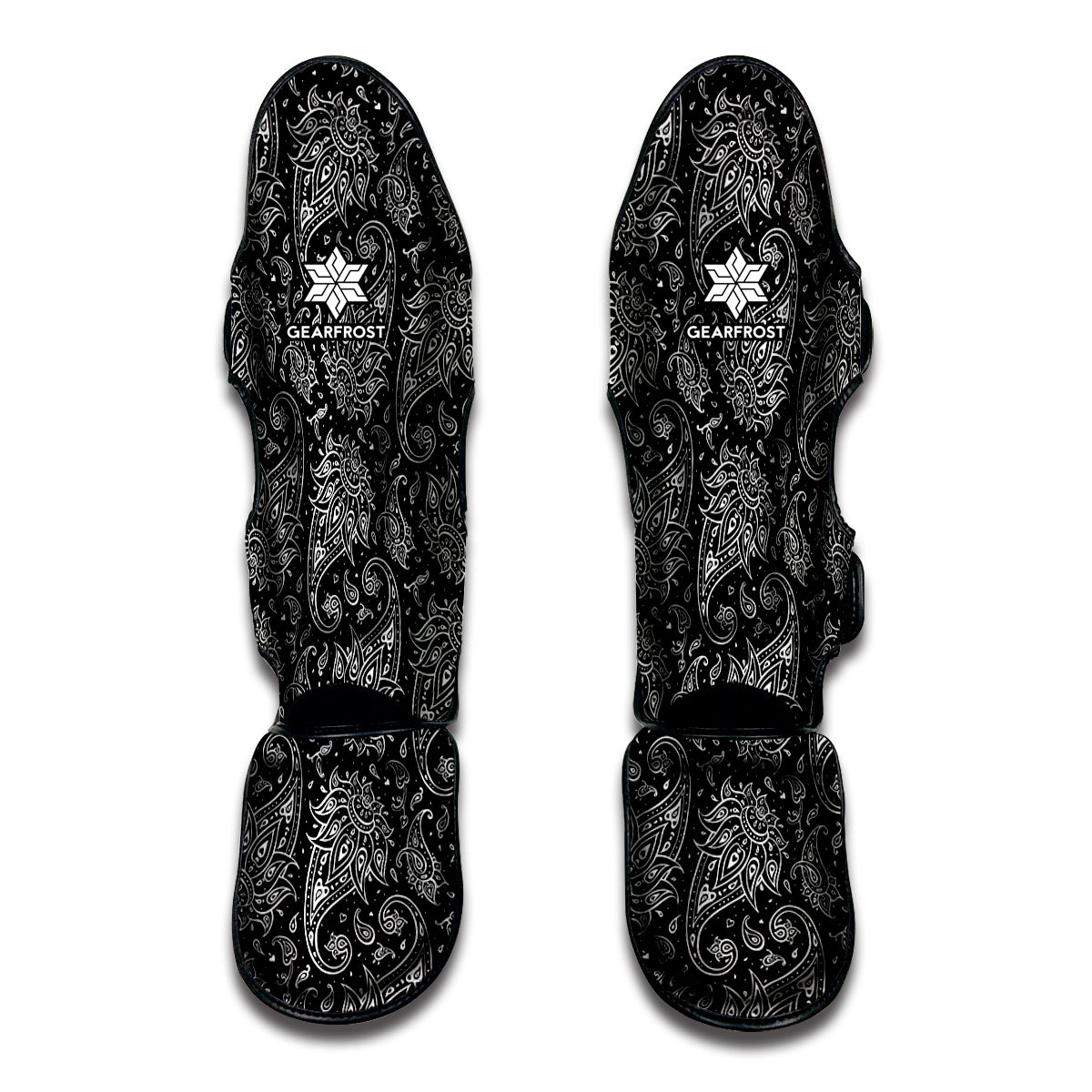 White And Black Paisley Pattern Print Muay Thai Shin Guard