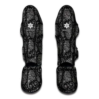 White And Black Paisley Pattern Print Muay Thai Shin Guard