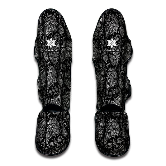 White And Black Paisley Pattern Print Muay Thai Shin Guard