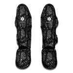 White And Black Paisley Pattern Print Muay Thai Shin Guard