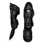 White And Black Paisley Pattern Print Muay Thai Shin Guard