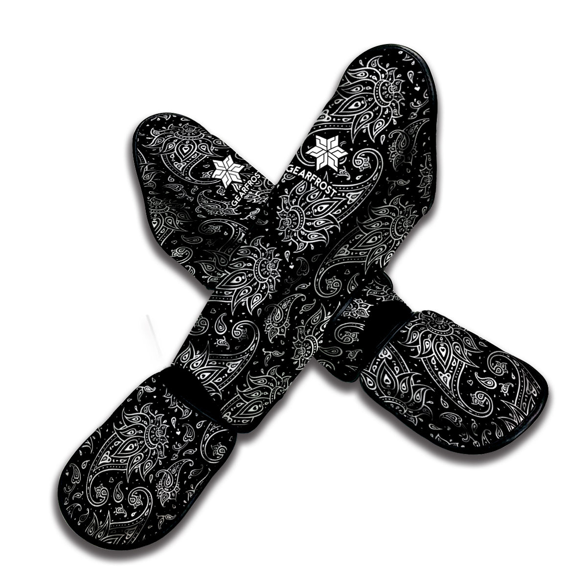 White And Black Paisley Pattern Print Muay Thai Shin Guard
