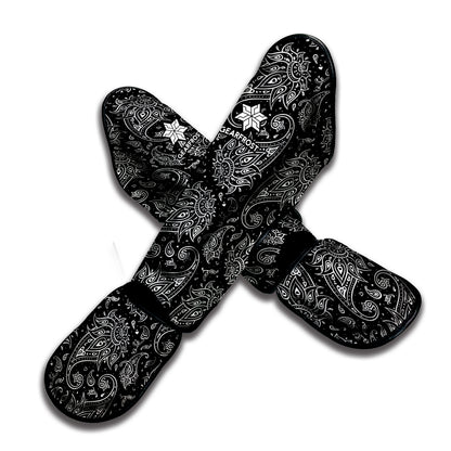 White And Black Paisley Pattern Print Muay Thai Shin Guard