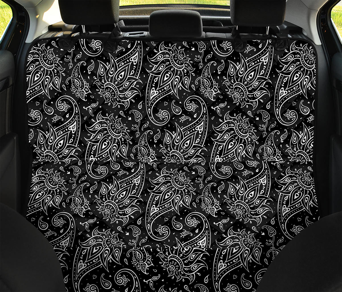 White And Black Paisley Pattern Print Pet Car Back Seat Cover