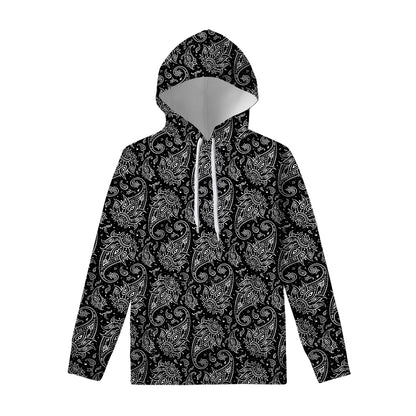 White And Black Paisley Pattern Print Pullover Hoodie