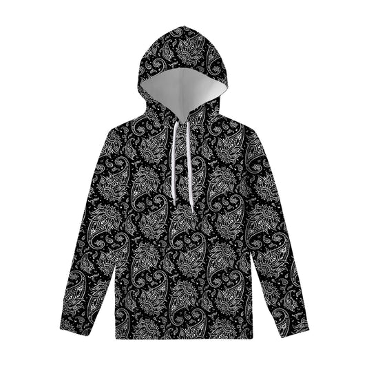 White And Black Paisley Pattern Print Pullover Hoodie