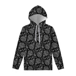 White And Black Paisley Pattern Print Pullover Hoodie