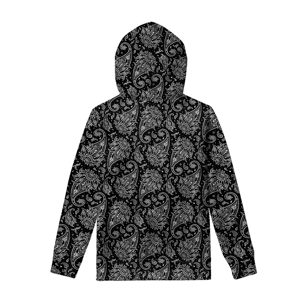 White And Black Paisley Pattern Print Pullover Hoodie