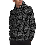 White And Black Paisley Pattern Print Pullover Hoodie