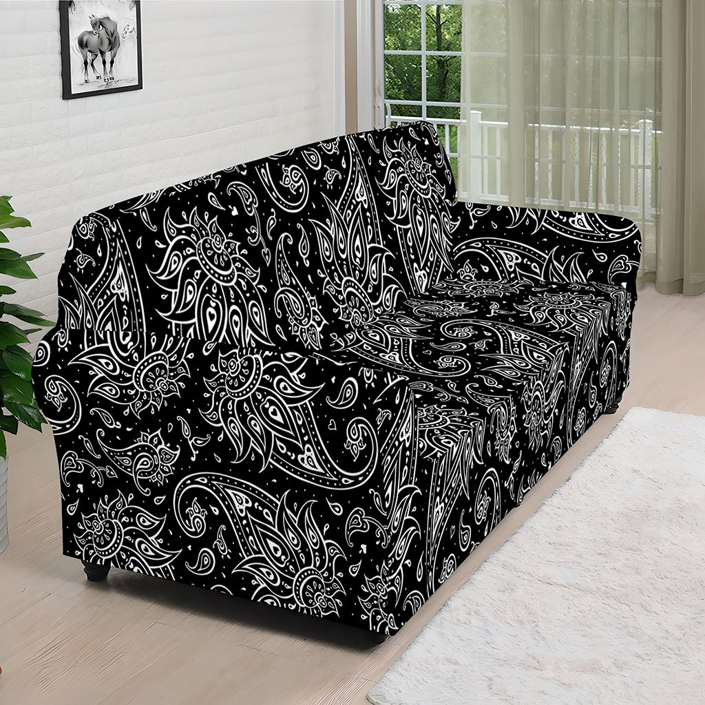 White And Black Paisley Pattern Print Sofa Cover