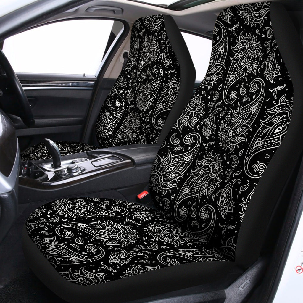 White And Black Paisley Pattern Print Universal Fit Car Seat Covers