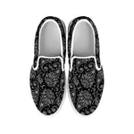 White And Black Paisley Pattern Print White Slip On Shoes