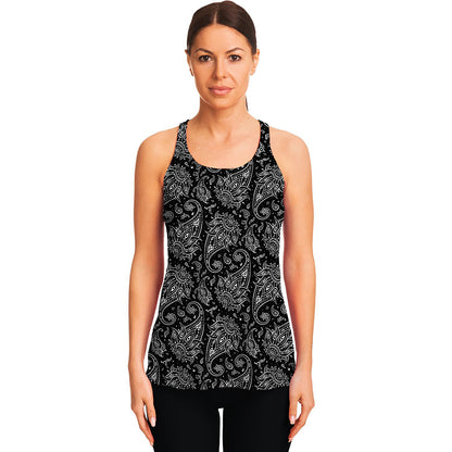 White And Black Paisley Pattern Print Women's Racerback Tank Top