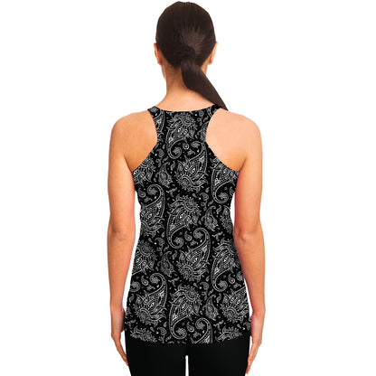 White And Black Paisley Pattern Print Women's Racerback Tank Top