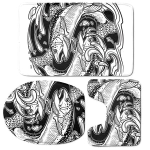 White And Black Pisces Sign Print 3 Piece Bath Mat Set