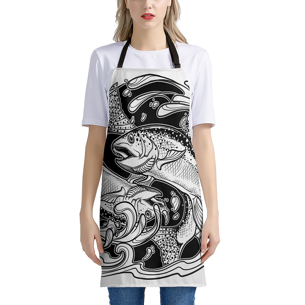 White And Black Pisces Sign Print Apron