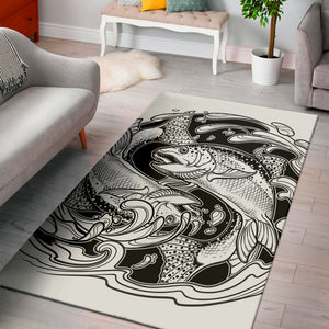 White And Black Pisces Sign Print Area Rug