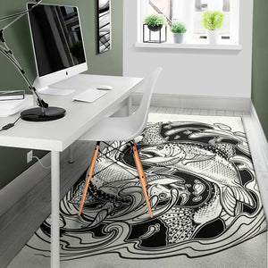 White And Black Pisces Sign Print Area Rug