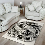 White And Black Pisces Sign Print Area Rug