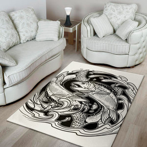 White And Black Pisces Sign Print Area Rug