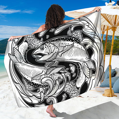 White And Black Pisces Sign Print Beach Sarong Wrap