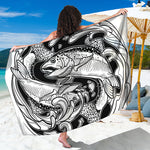 White And Black Pisces Sign Print Beach Sarong Wrap
