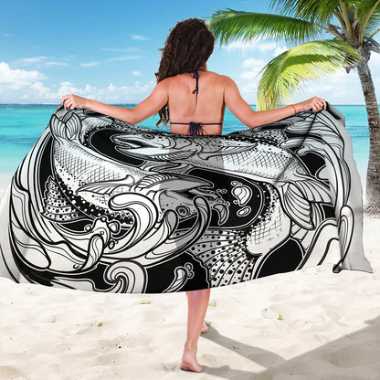 White And Black Pisces Sign Print Beach Sarong Wrap