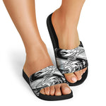 White And Black Pisces Sign Print Black Slide Sandals