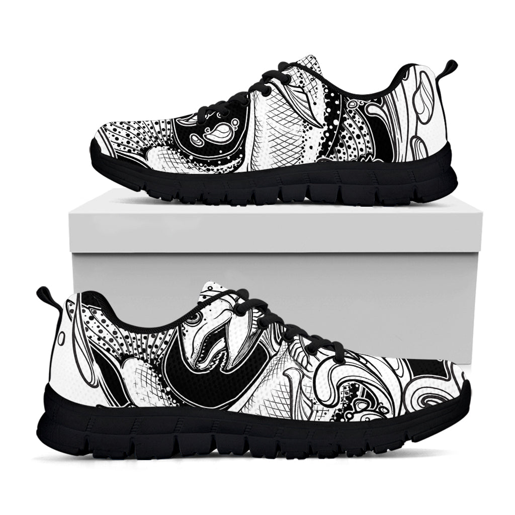White And Black Pisces Sign Print Black Sneakers