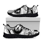 White And Black Pisces Sign Print Black Sneakers