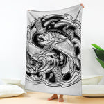 White And Black Pisces Sign Print Blanket