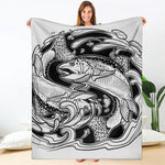 White And Black Pisces Sign Print Blanket