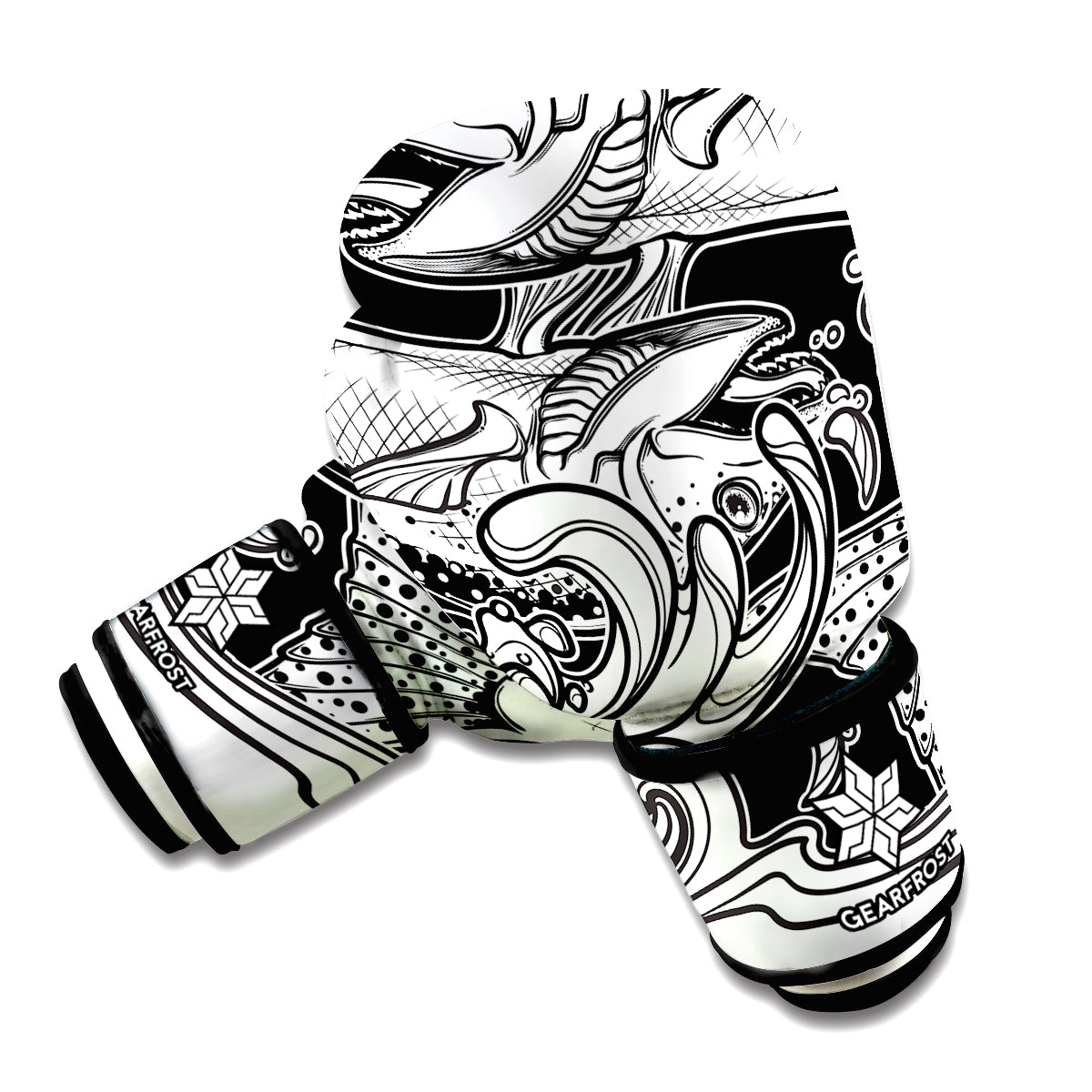 White And Black Pisces Sign Print Boxing Gloves