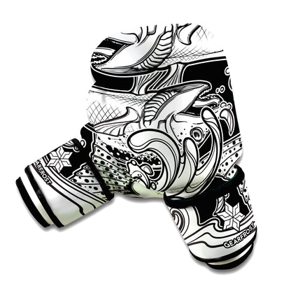 White And Black Pisces Sign Print Boxing Gloves