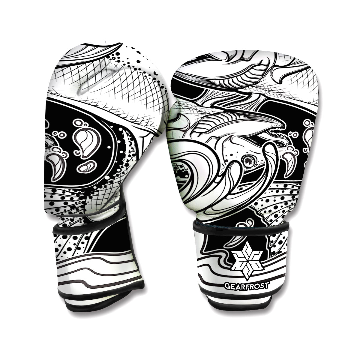 White And Black Pisces Sign Print Boxing Gloves