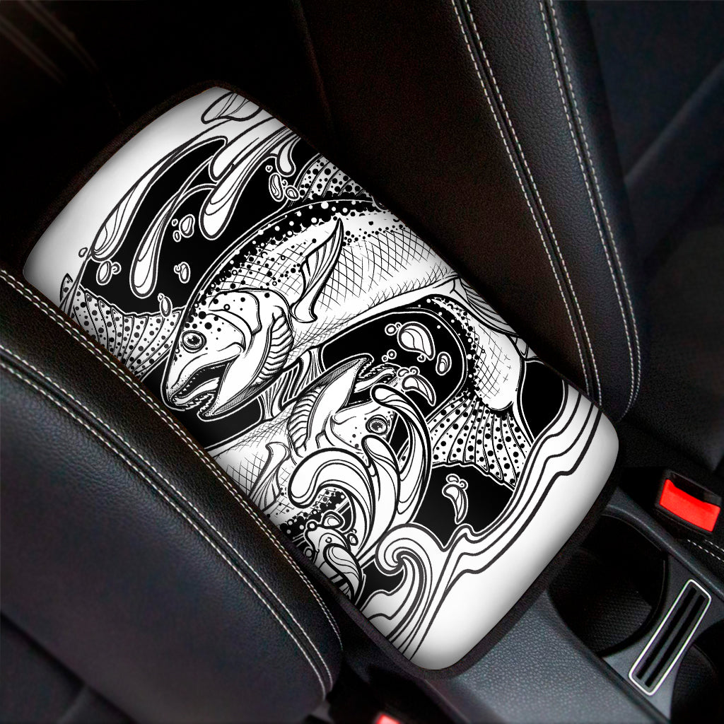 White And Black Pisces Sign Print Car Center Console Cover