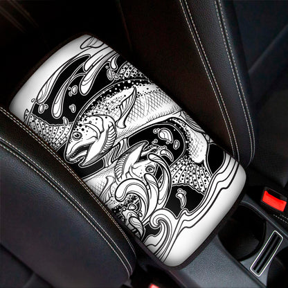 White And Black Pisces Sign Print Car Center Console Cover