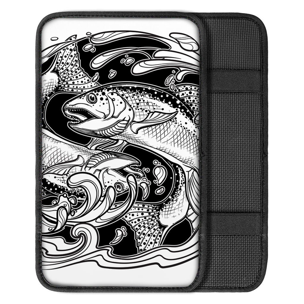 White And Black Pisces Sign Print Car Center Console Cover
